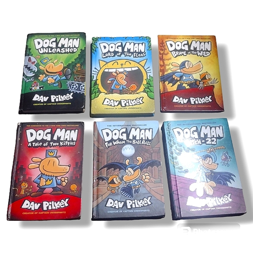 Bundle of 6 Dog Man Hardcopy Fiction Illustrated Children's Books by Dav Pilkey